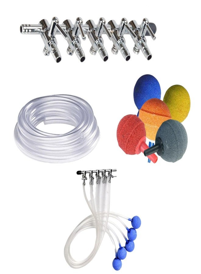 موزع هواء لحوض السمك من الفولاذ المقاوم للصدأ من VAYINATO®، بخمسة منافذ، مع وحدة تحكم، وأنبوب هواء بطول 5 أمتار، و5 أحجار تهوية مجانية لحوض السمك من Petzlifeworld - Image 1